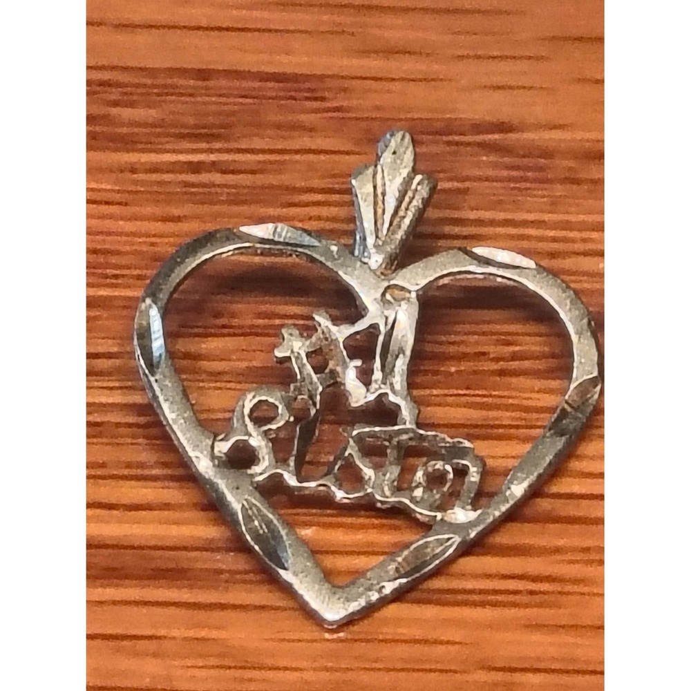 Sterling Silver Heart Pendant Charm #1 Sister Diamond Cut 925 Tapered Bail